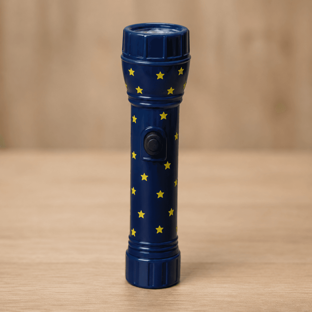 Photorealistic reference for Ada's navy-blue star-patterned torch.